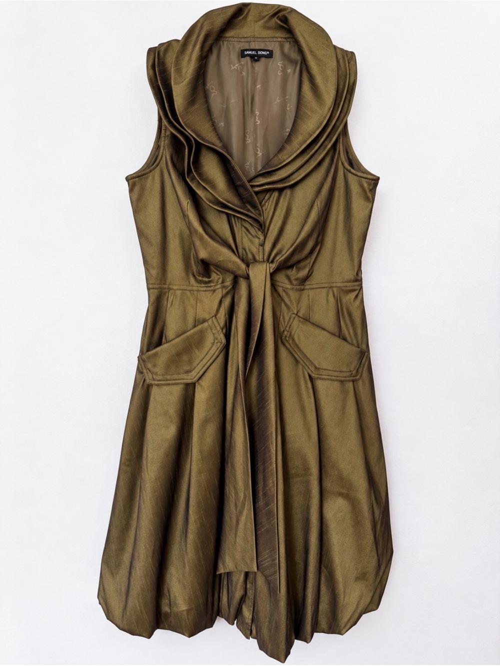 Samuel Dong Olive Sleeveless Tie-Front Midi Dress